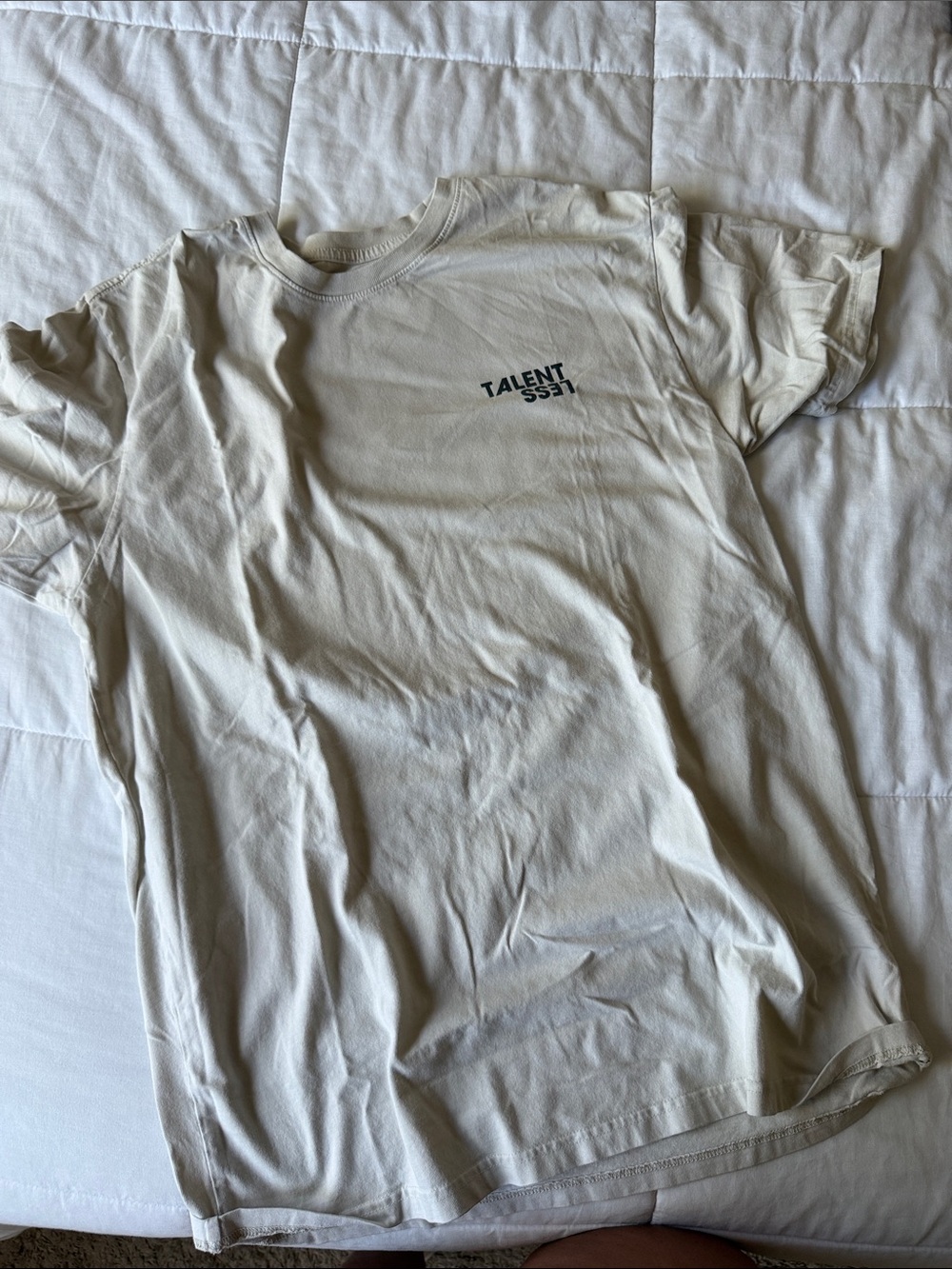 TALENTLESS Cream Short-Sleeve Tee with Small Black Logo